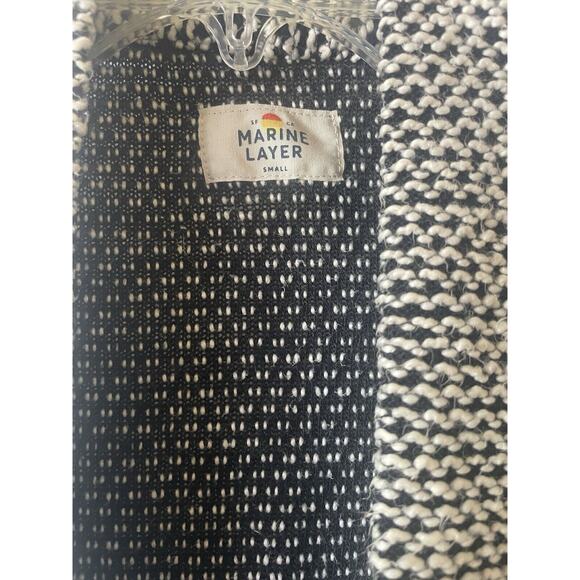 Marine Layer Sweater Size L Black White Birdseye Cardigan Open Front 3/4 Sleeve - Picture 6 of 10